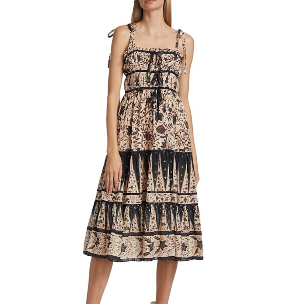 NWT Ulla Johnson Indah Floral Midi Dress in Plumeria with tie straps and front